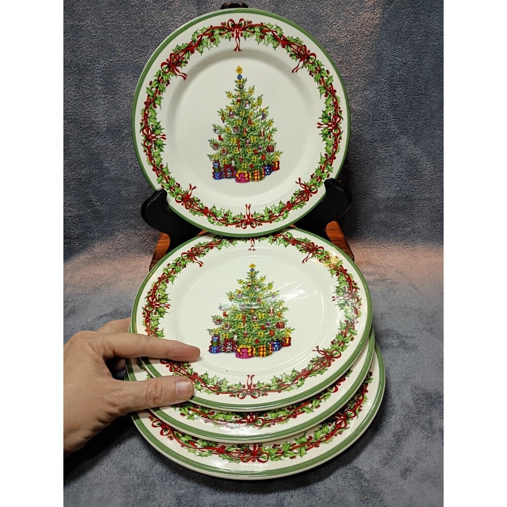 Christopher Radko Traditions Holiday Celebrations Set 4 Salad Plates Christmas